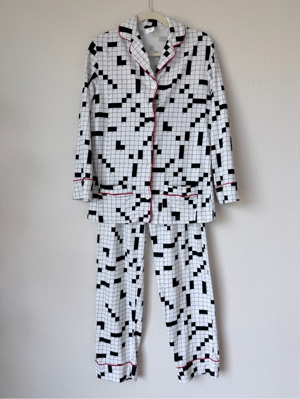 The Pajamagram Company Crossword Print Cotton Pajama Set XS Black White